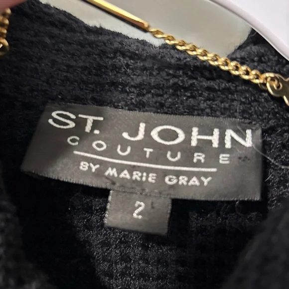 St. John Couture by Marie Gray Black Tweed Crop Sweater Jacket Cheetah Collar 2 - Picture 6 of 11